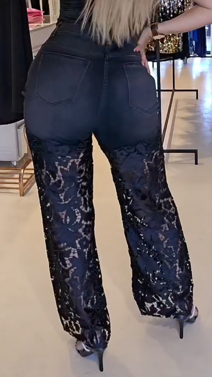 Women's Rhinestone Lace Patchwork Fashion Jeans