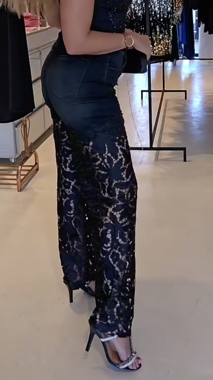 Women's Rhinestone Lace Patchwork Fashion Jeans