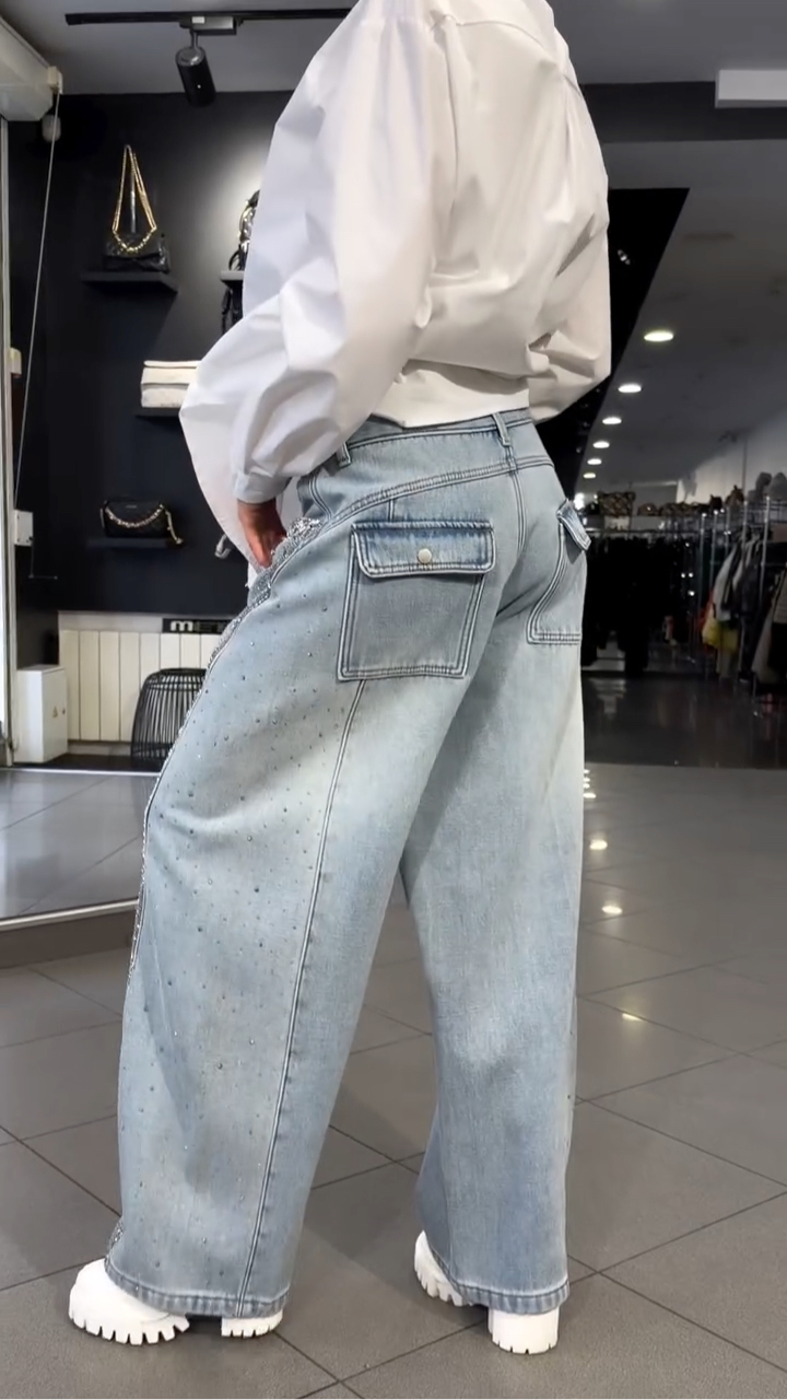 Women's Tie Shirt + Jeans Rhinestone Suit