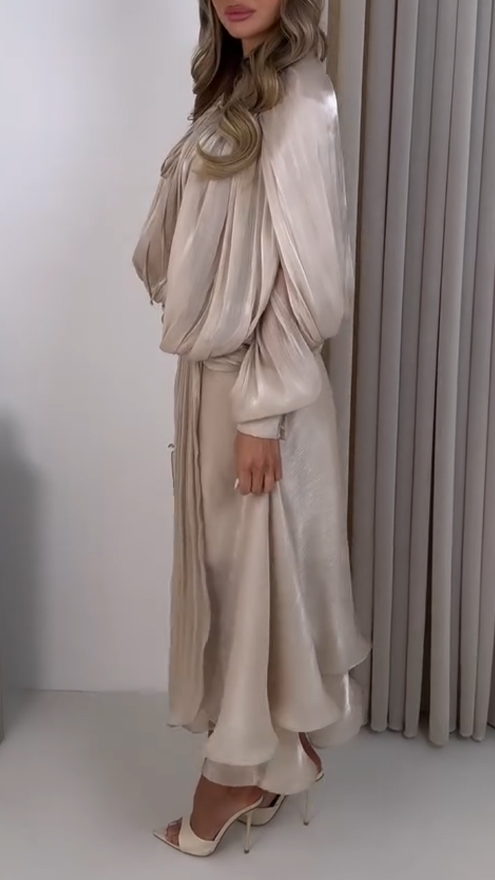 Womens Round Neck Top+ Irregular Skirt Elegant Casual Set