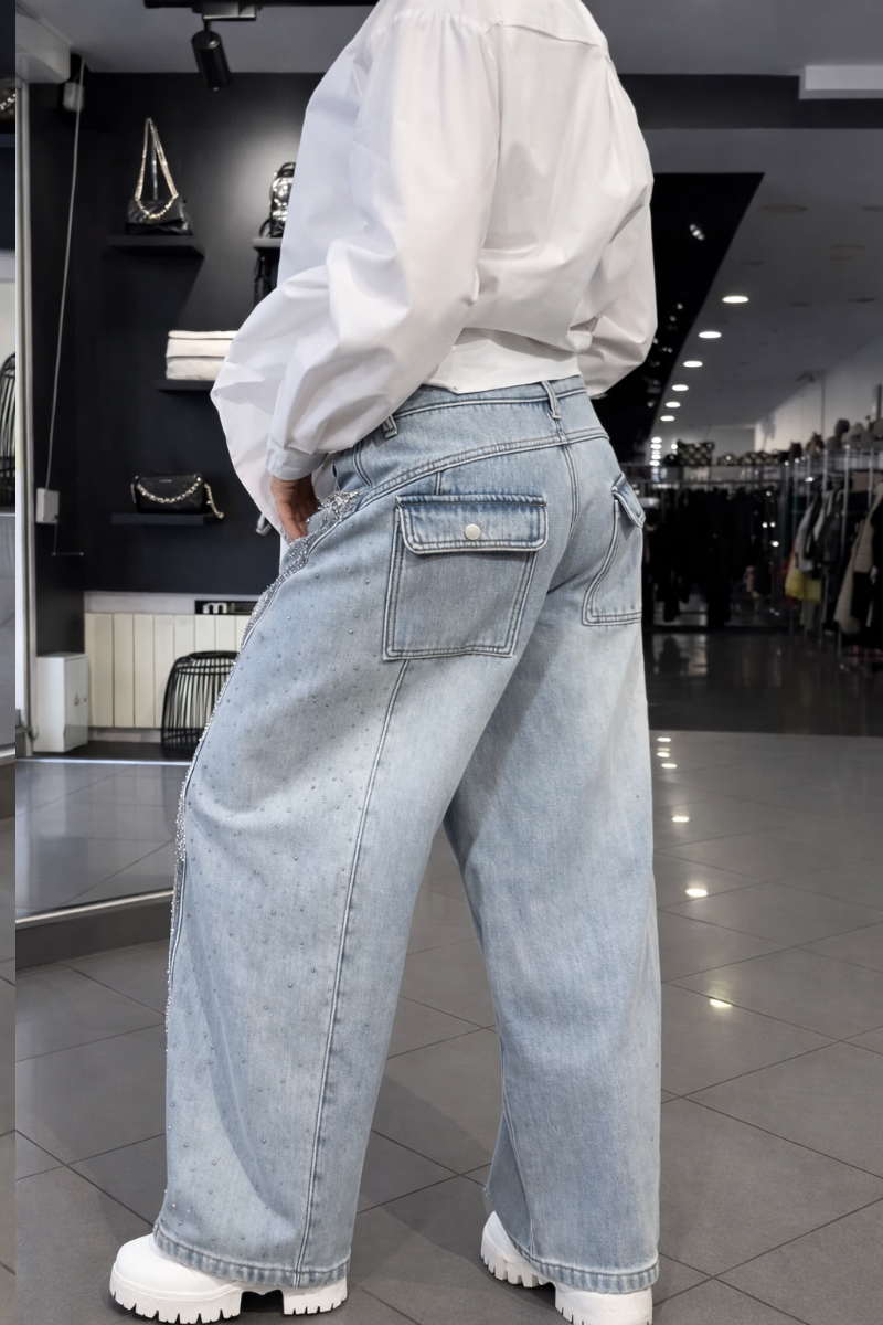 Women's Tie Shirt + Jeans Rhinestone Suit