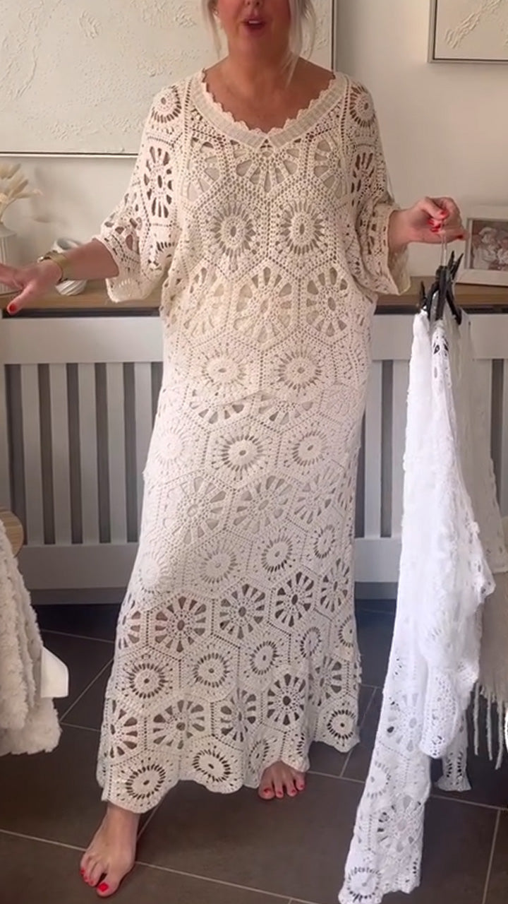 Women V-Neck Pattern Hollowed Out Top+ Half Skirt Casual Set