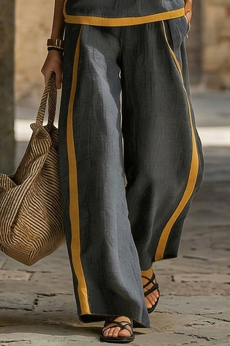 Women's Casual Loose Color Block Top&Loose Fit Casual Color-Block Trousers