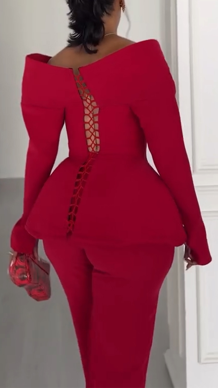 Women V-neck Waist Cinched Top+ Pants Temperament Commuting Suit