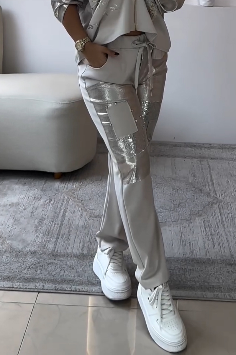 Women Patchwork Shiny Sequin Casual Jacket or Pants