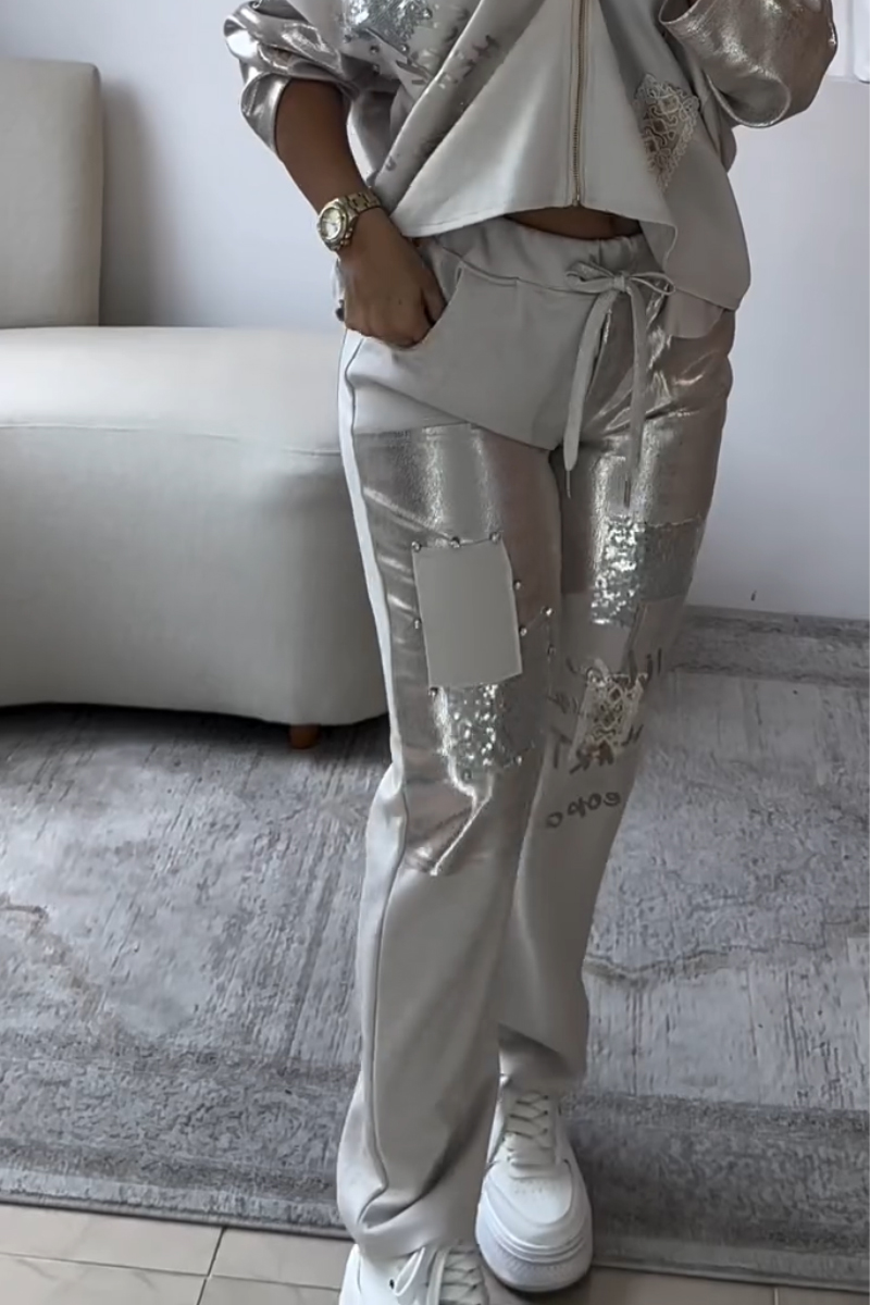Women Patchwork Shiny Sequin Casual Jacket or Pants