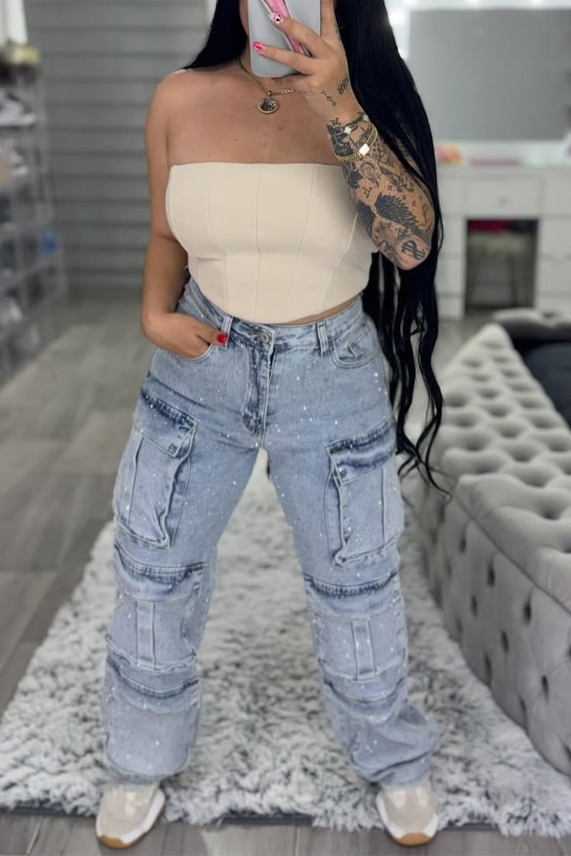 🔥70% OFF💃💎 Twirl, Sparkle, and Slay!✨Women's Multi-pocket Rhinestone Casual Jeans🎅Christmas Sale 🔔