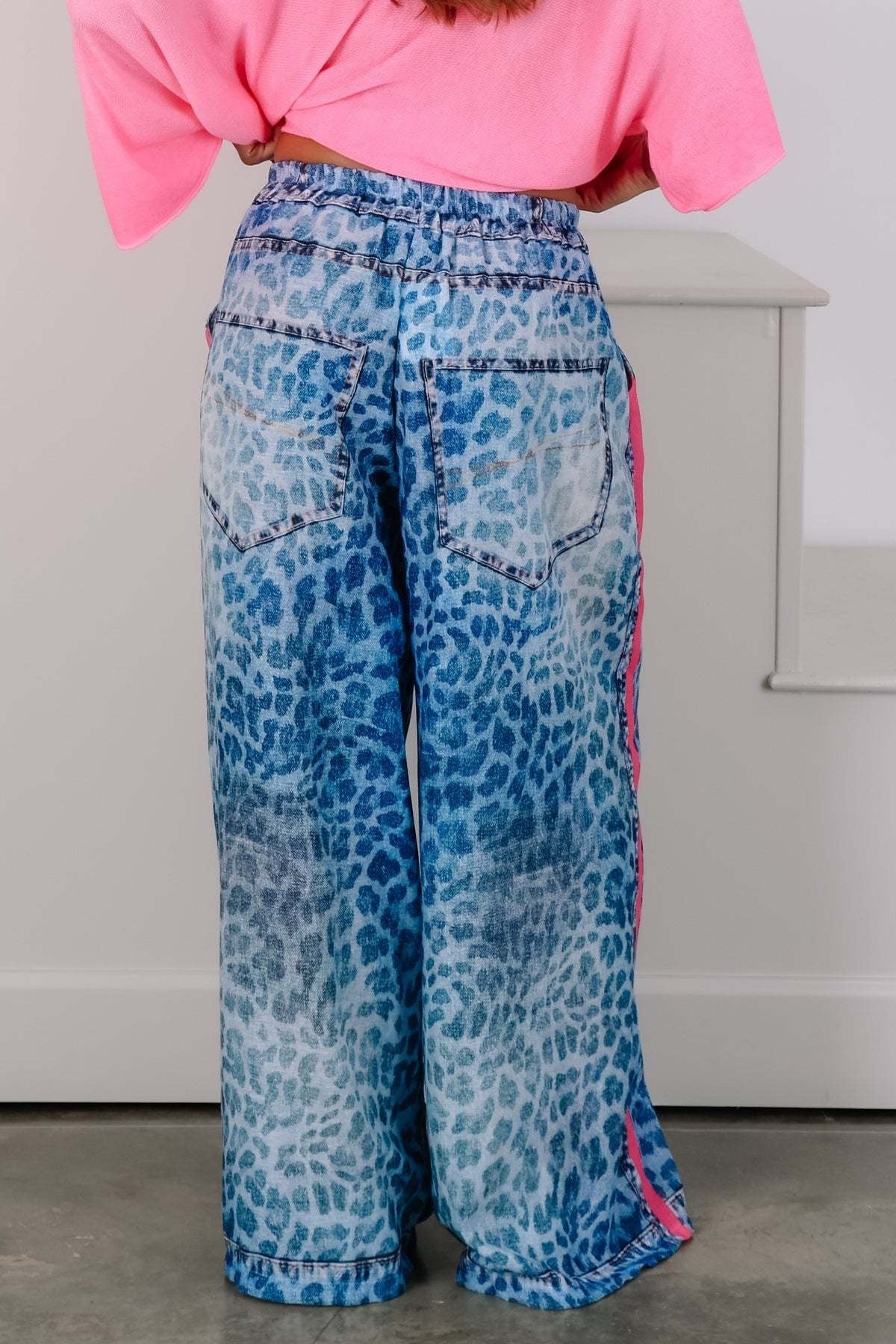 Women's Round Neck Solid Color Top or Leopard Print Trousers