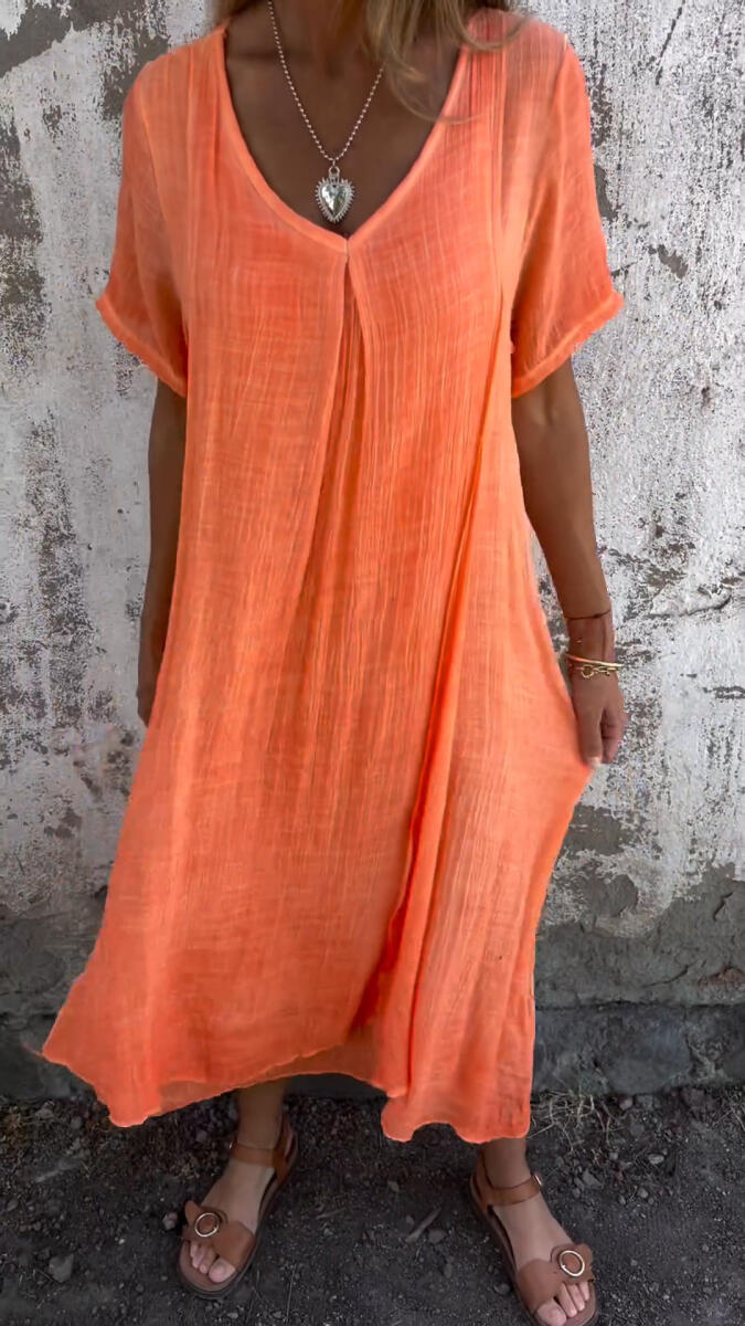 Women's V-neck Solid Color Loose Casual Dress