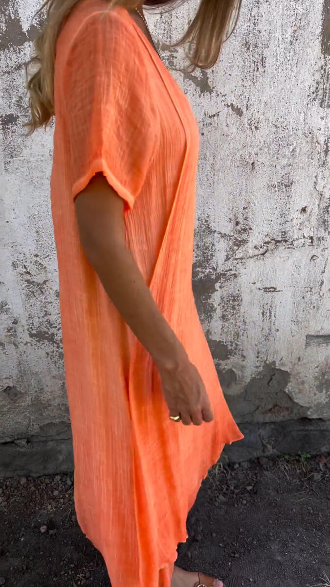 Women's V-neck Solid Color Loose Casual Dress