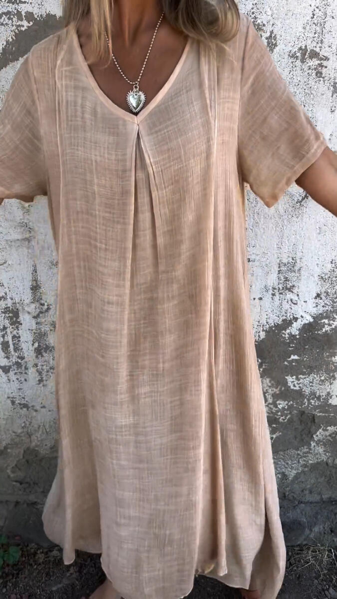 Women's V-neck Solid Color Loose Casual Dress