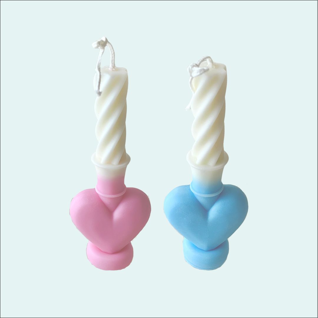 Blue and Pink Heart-Bottom Spiral Scented Candle