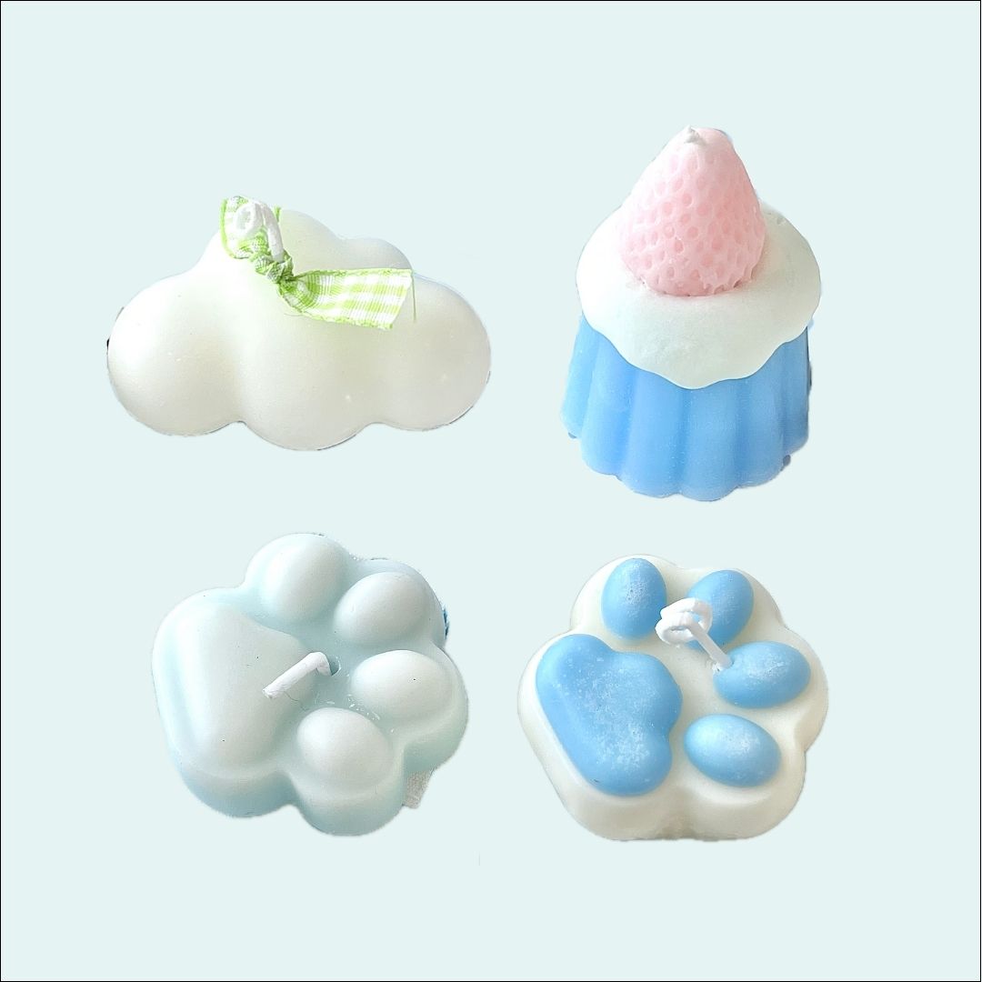 Strawberry Blue Cupcake Candle and Cloud Candle Set-Cozyolo Home Decor & Candle