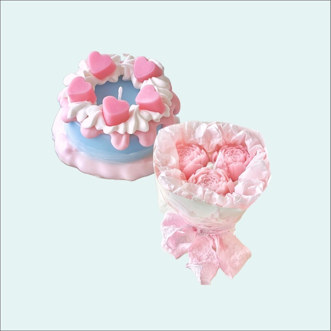 Lovely Cake Candles with Hearts and Rose Bouquet Candles Valentine's Day & Birthday Gift Set-Cozyolo Home Decor & Candle