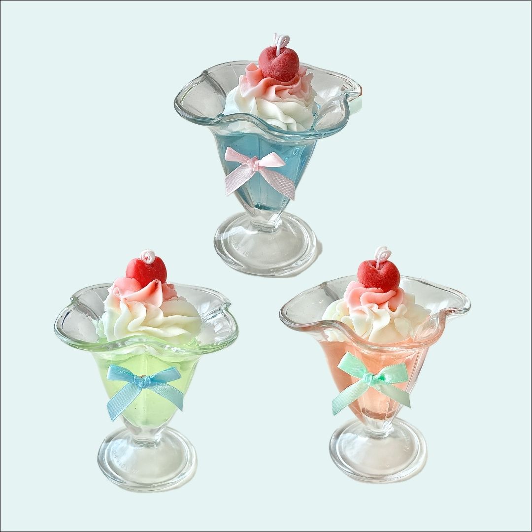 Three-Color Jelly Cream Sundaewith Cherry Toppers Candles -Cozyolo Home Decor & Candle