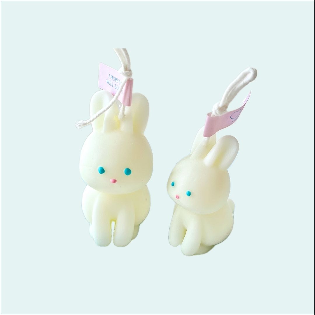 Mini Blue Eyed Bunny and Baby Bunny Combo Candle Set-Cozyolo Home Decor & Candle
