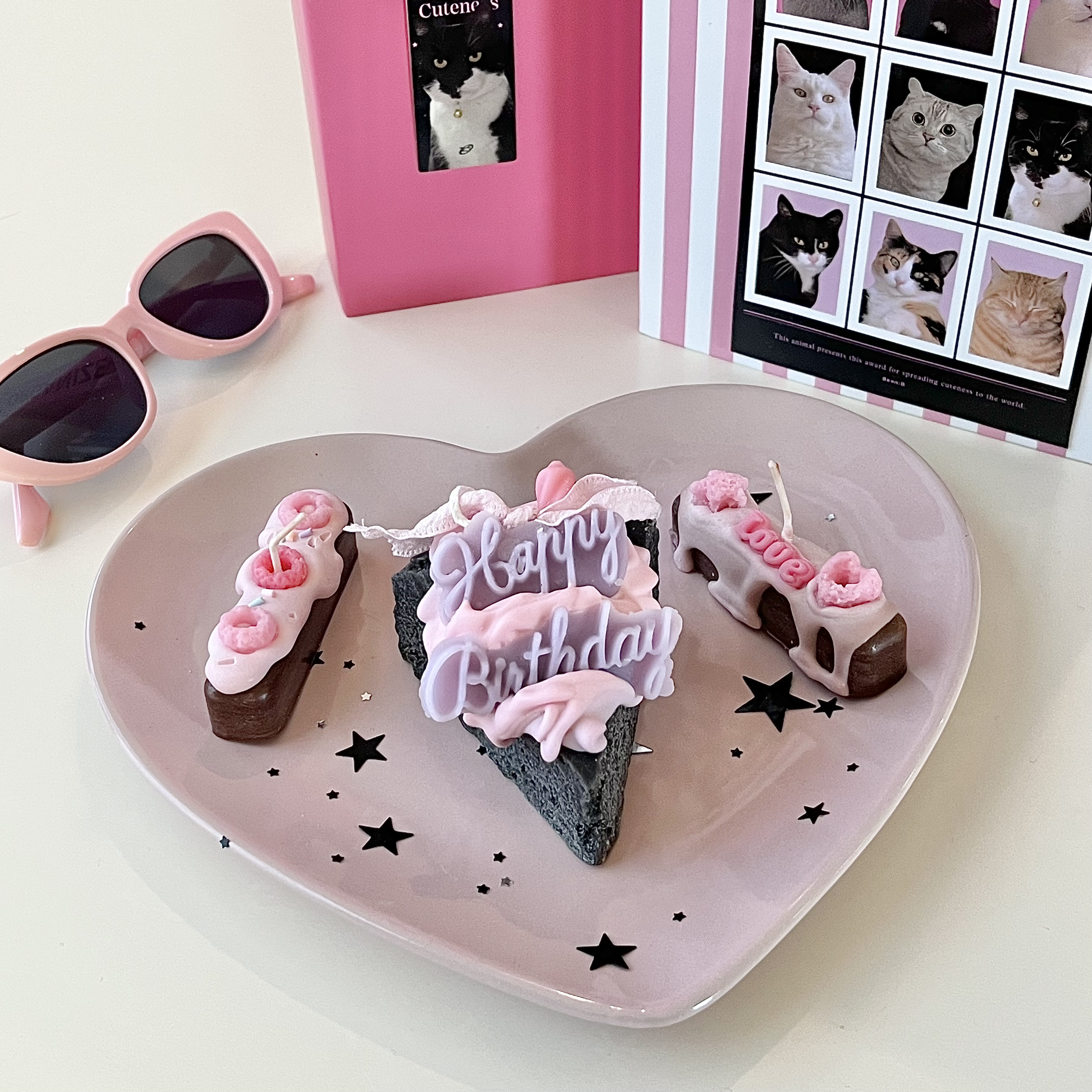 Black Pink Happy Birthday Chocolate Cake Candle Set-Cozyolo Home Decor & Candle