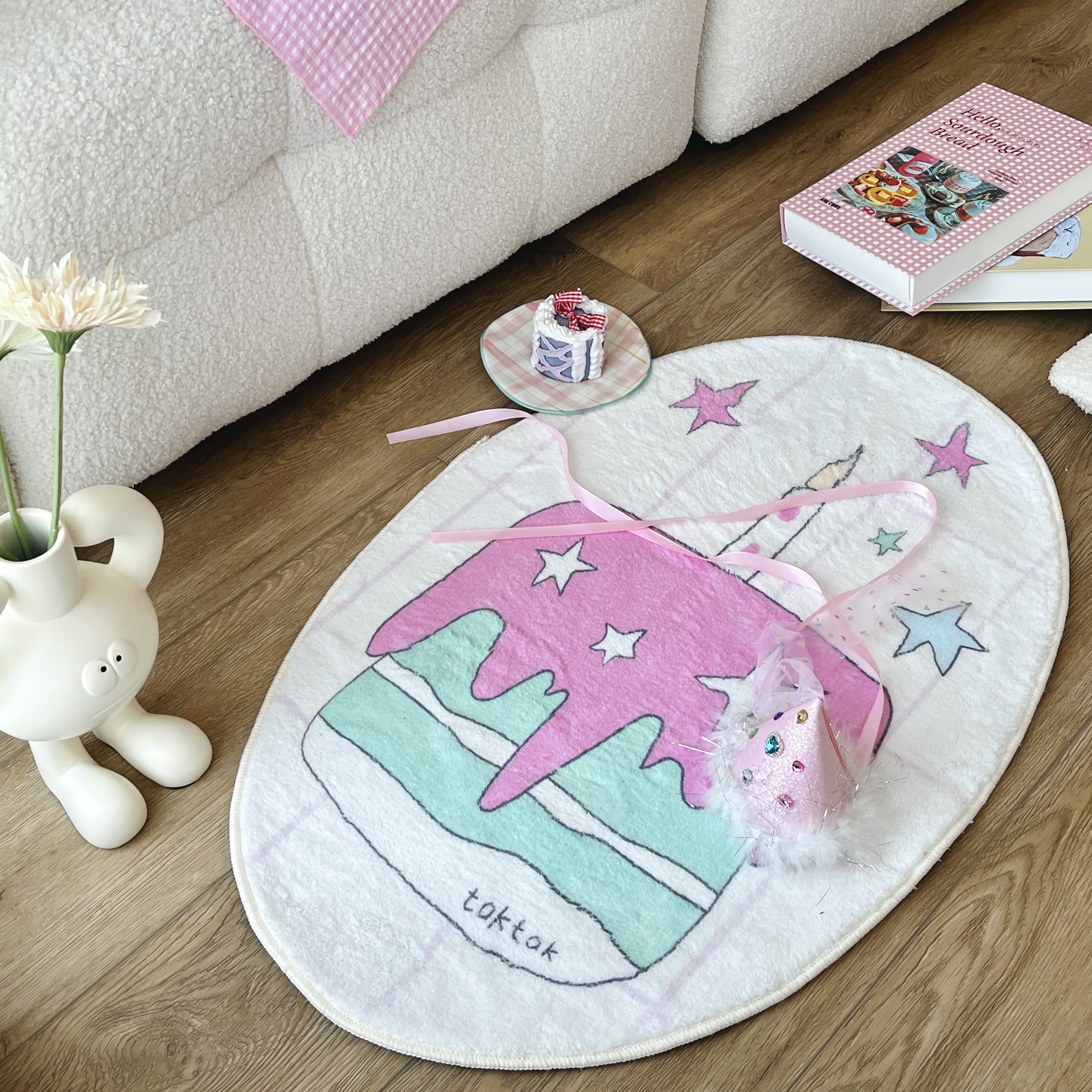 Plush Pink Green Star Birthday Cake Rug-Cozyolo Home Decor & Candle