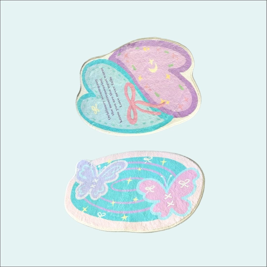 Pink & Purple Butterfly Heart Washable Mini Rugs , 4 size-Cozyolo Home Decor & Candle