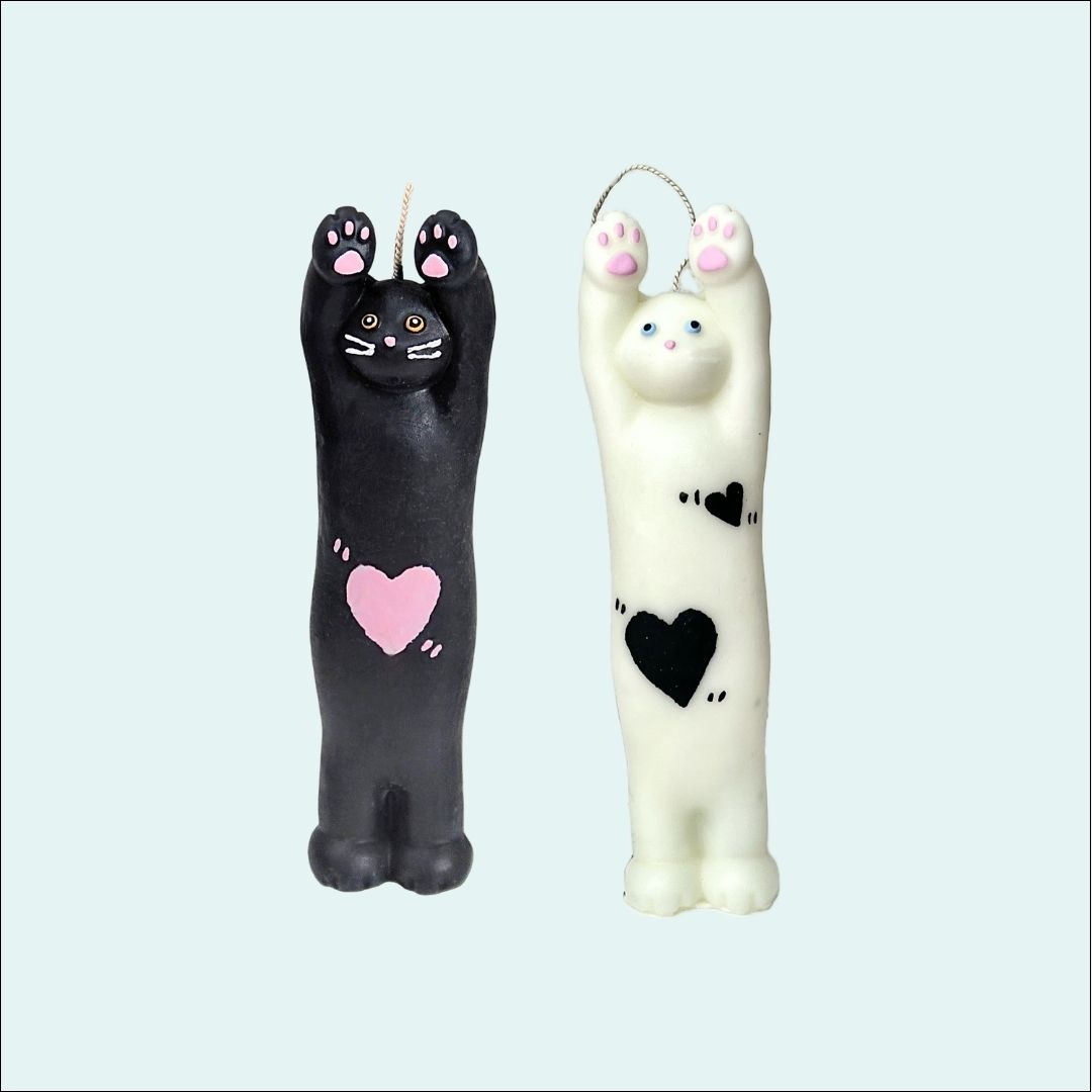 Long Stretching Cute Cat Candle - Black & White Set-Cozyolo Home Decor & Candle