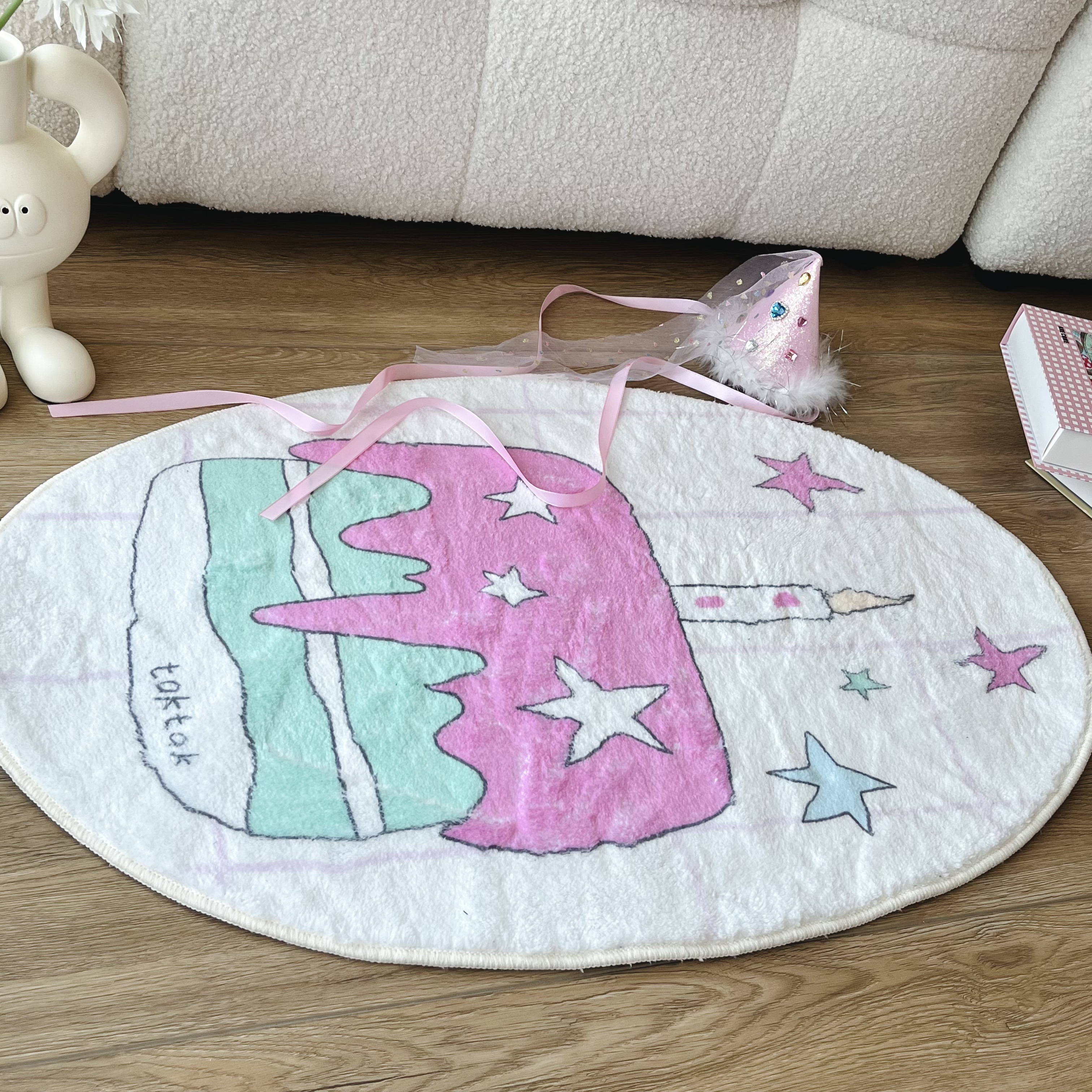 Plush Pink Green Star Birthday Cake Rug-Cozyolo Home Decor & Candle