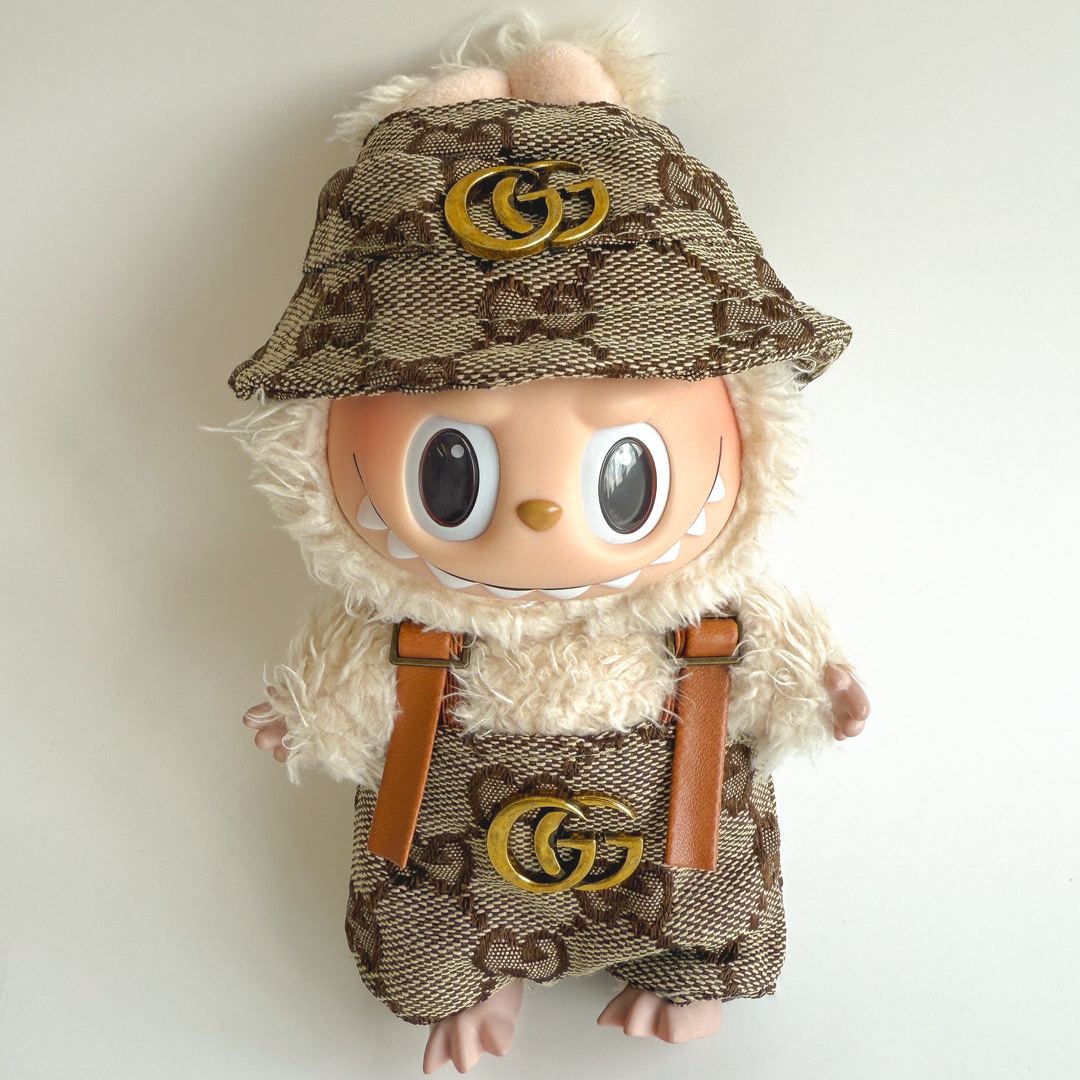 Labubu GG-Inspired Classic Bucket Hat Set - Brown