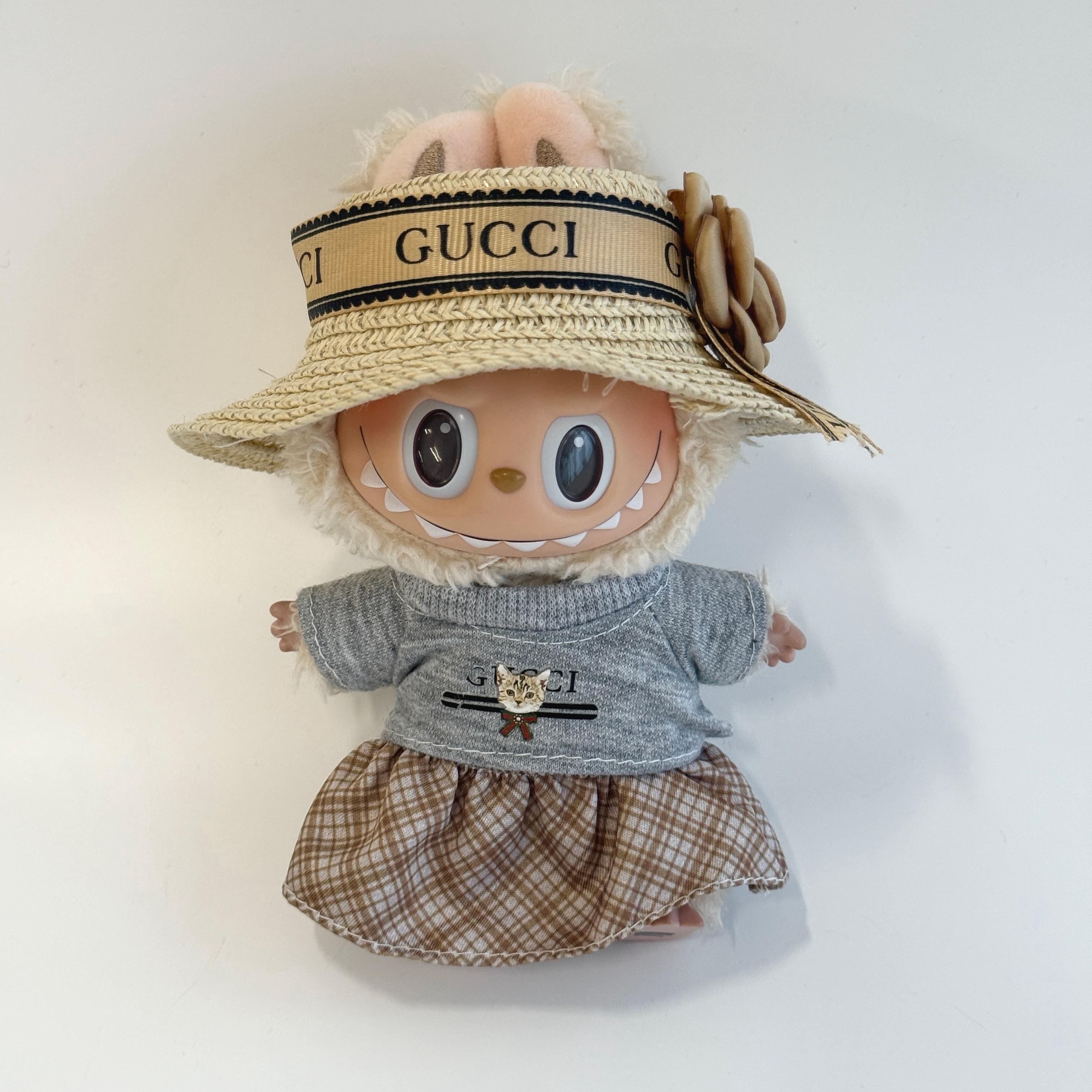Labubu GG-Inspired Garden Set with Straw Hat -Gray