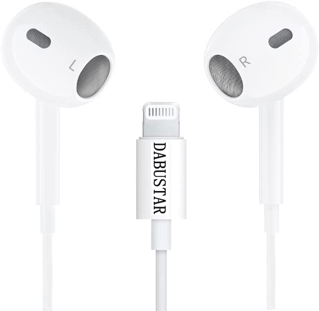 DABUSTAR Earphones Headphones with Lightning Connector, Wired Ear Buds for iPhone with Built-in Remote to Control Music, Phone Calls, and Volume