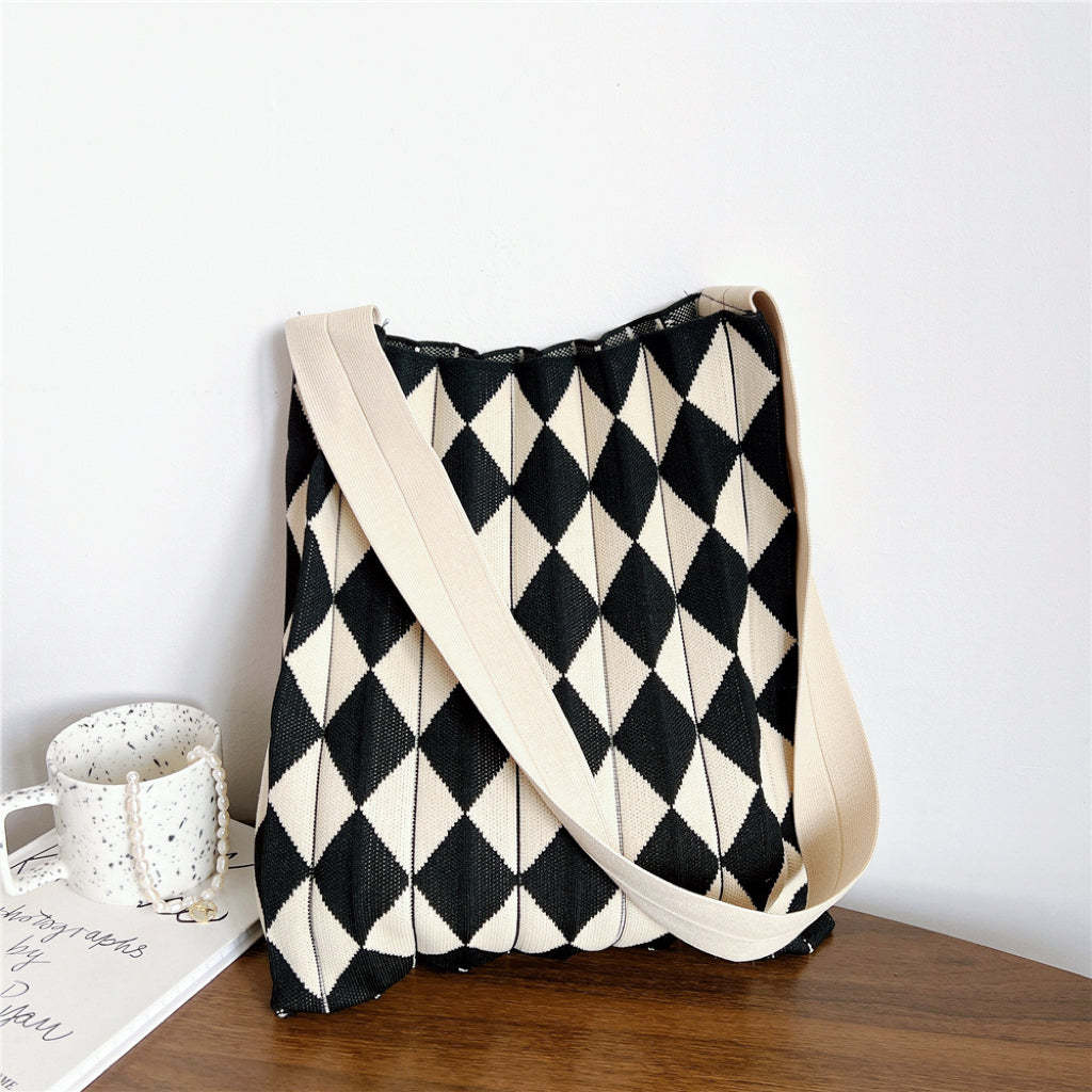 Foldable Argyle Knitted Tote Bag