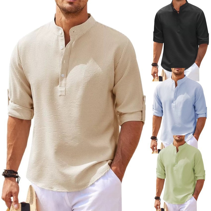 Chemise Décontractée à Col Montant Pour Homme