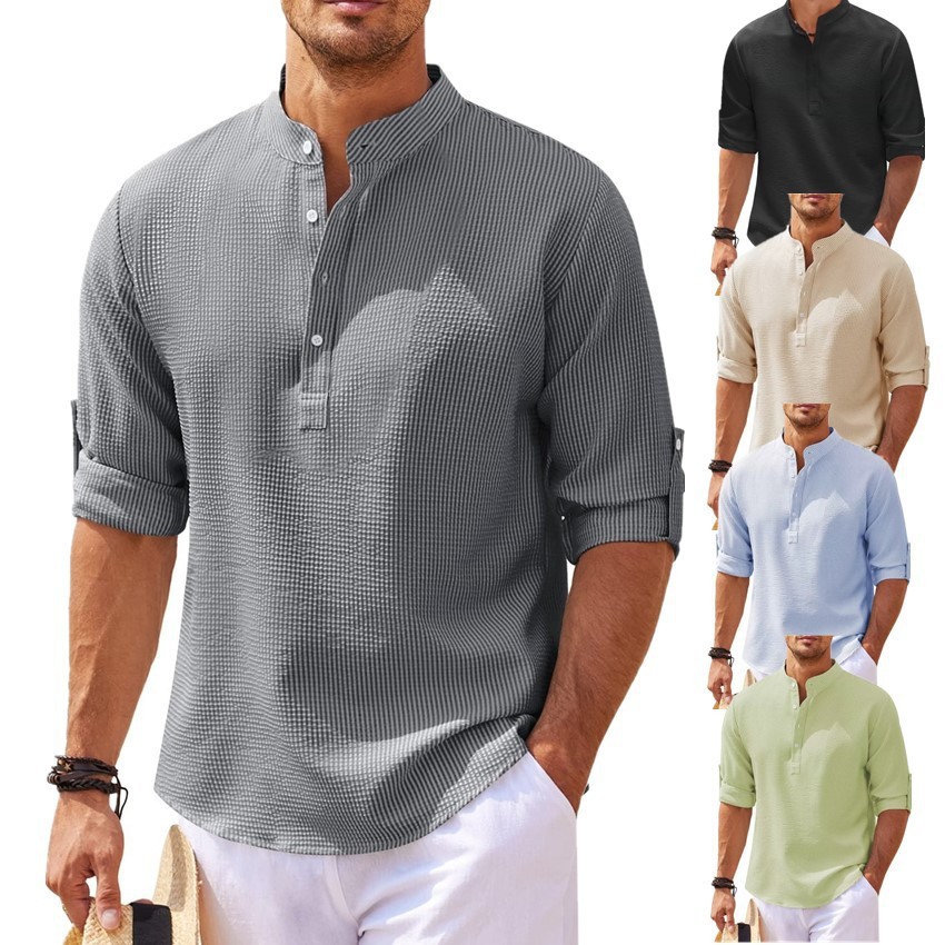 Chemise Décontractée à Col Montant Pour Homme