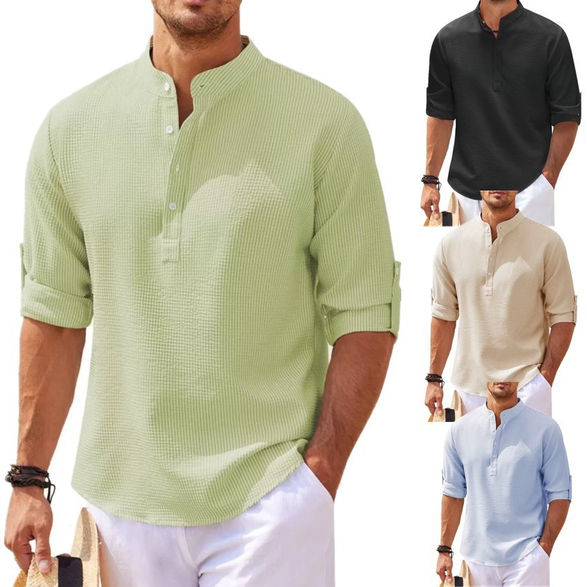 Chemise Décontractée à Col Montant Pour Homme