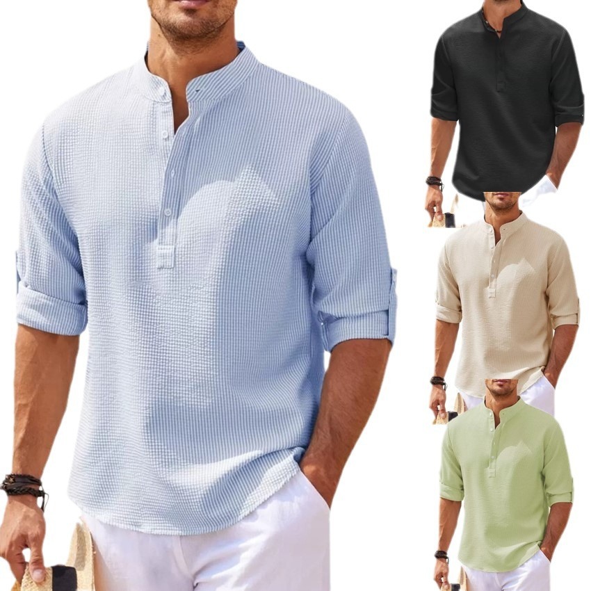 Chemise Décontractée à Col Montant Pour Homme