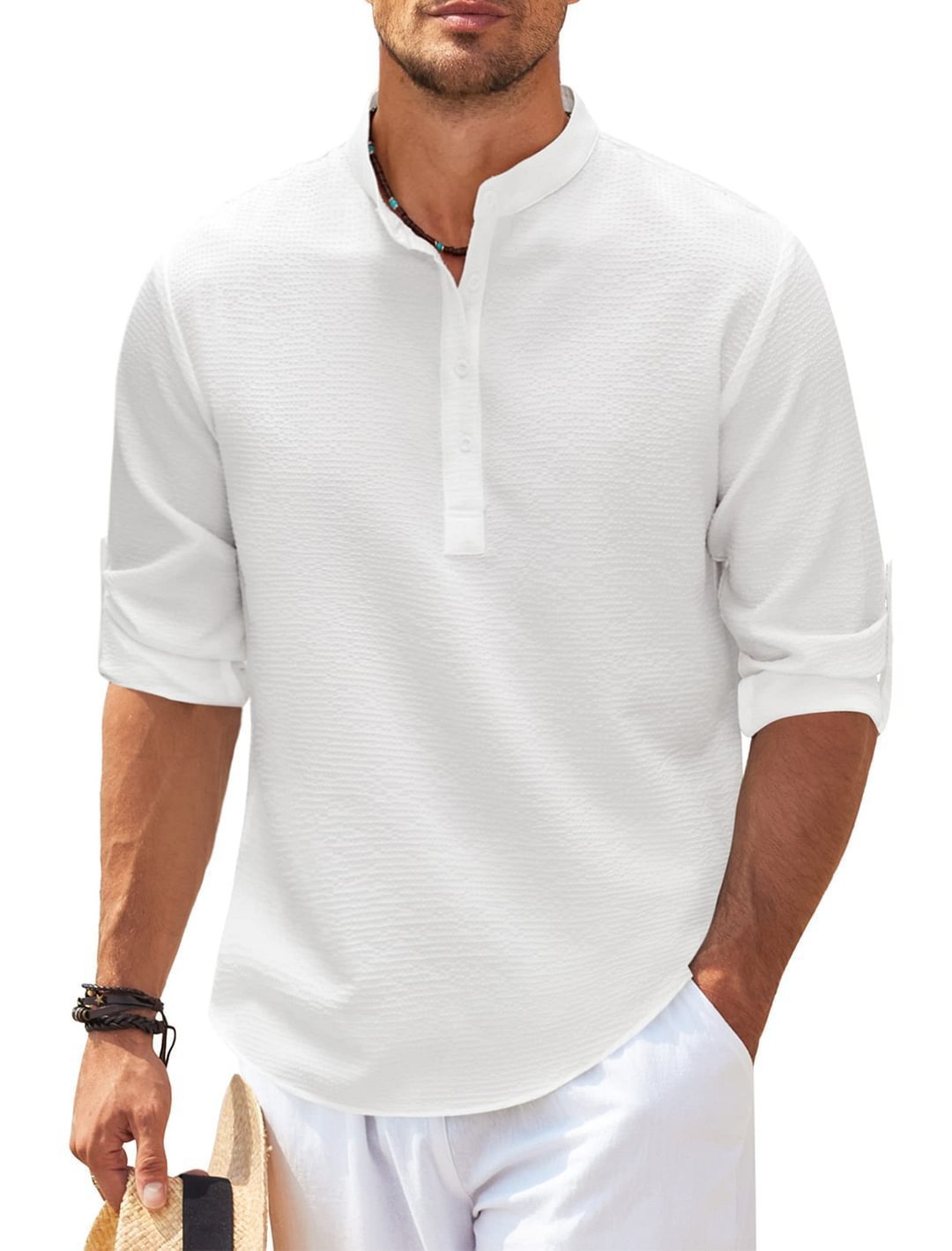 Chemise Décontractée à Col Montant Pour Homme
