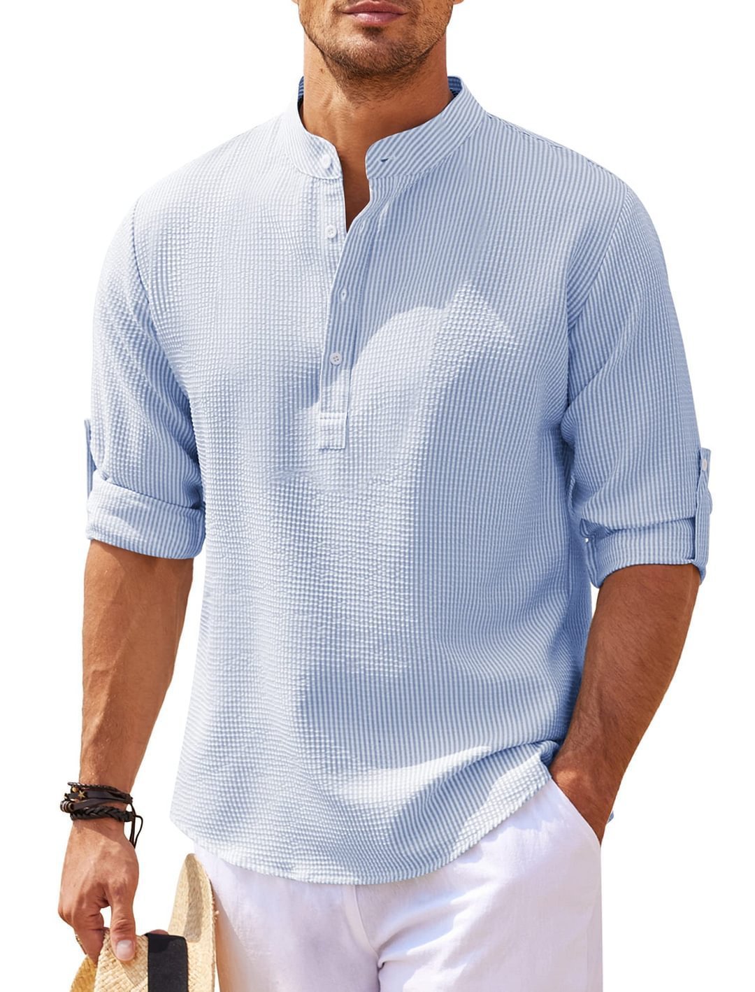 Chemise Décontractée à Col Montant Pour Homme