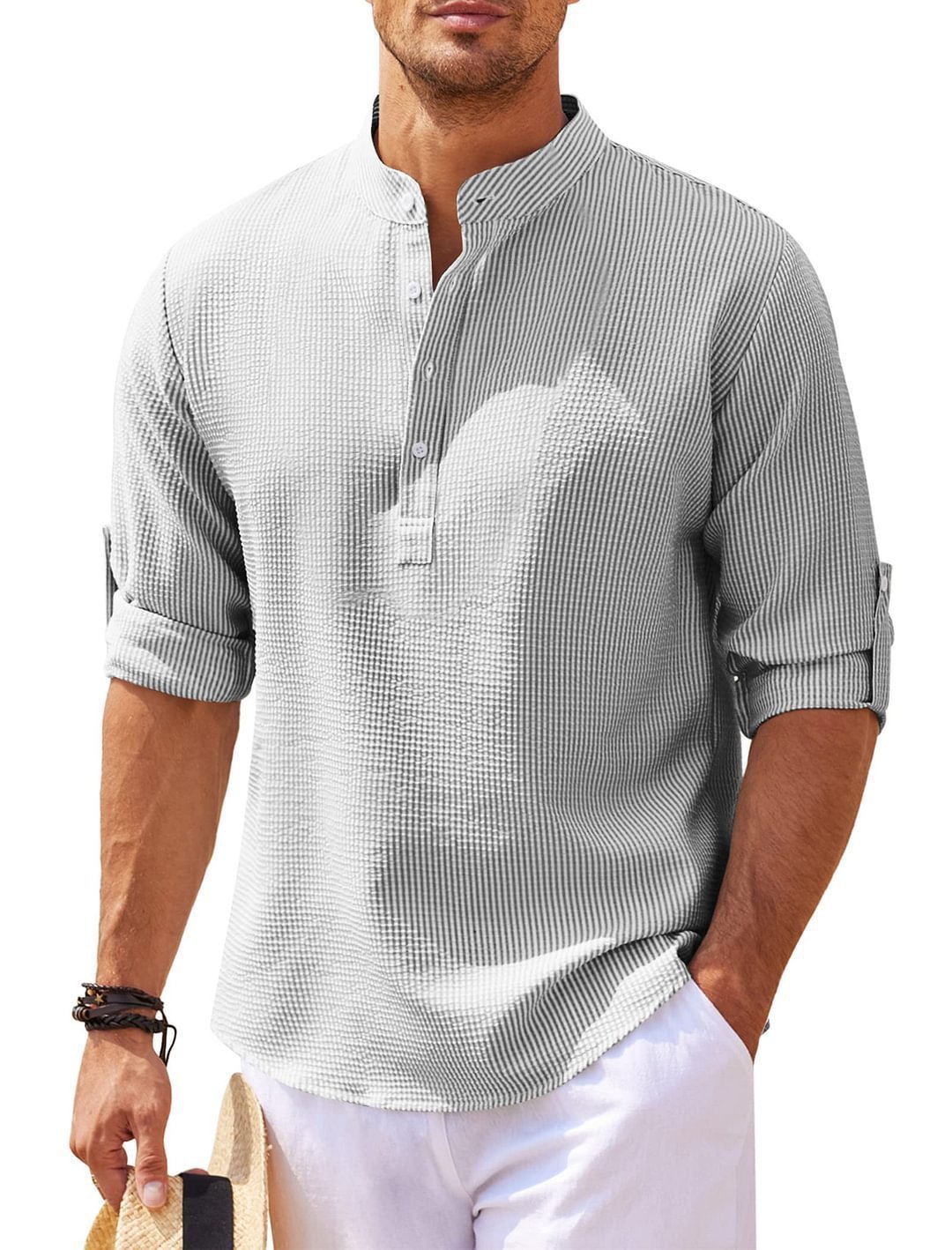 Chemise Décontractée à Col Montant Pour Homme