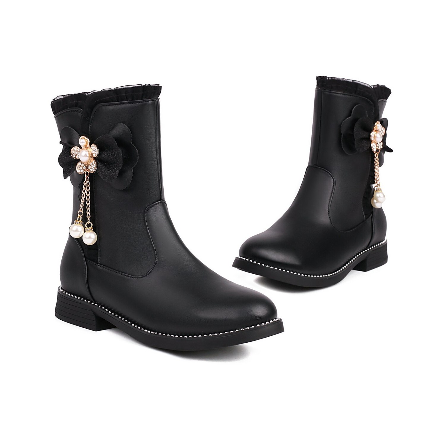 Femme Bottes Lolita Grandes Tailles Bottes de mariage du quotidien Bottes mi-mollet Hiver Talon Plat Le style mignon Confort Preppy Polyuréthane-Luckweek