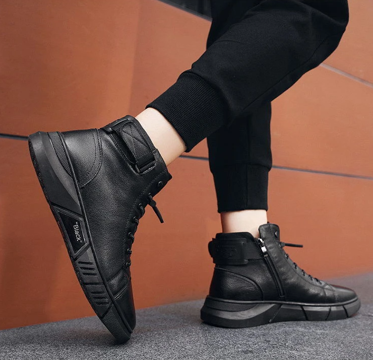 Chaussures montantes en cuir de qualité pour hommes-Luckweek