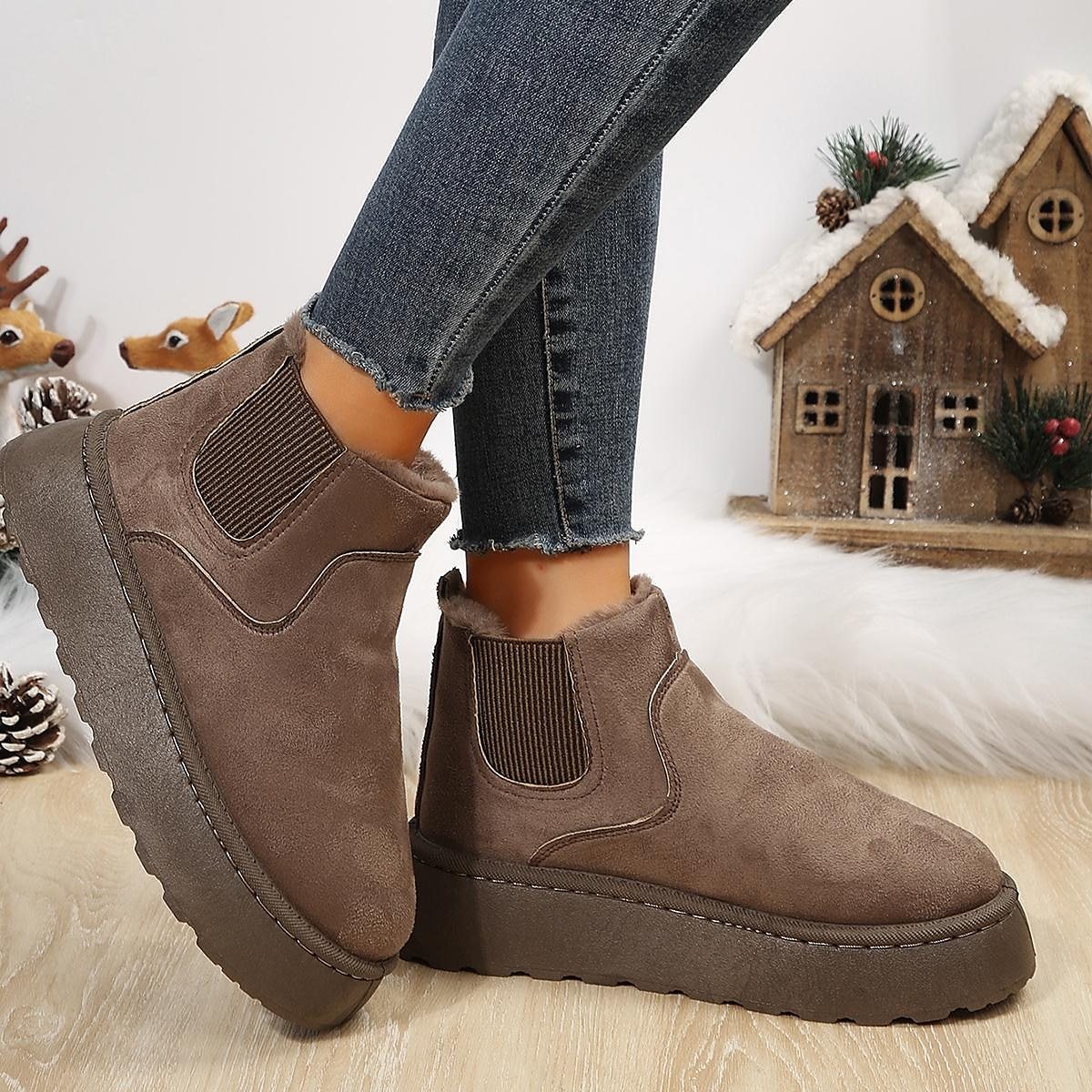 Femme Bottes Bottines Chelsea Bottes de neige Grandes Tailles Extérieur du quotidien Doublé en Polaire Elégant Décontractées Confort-Luckweek