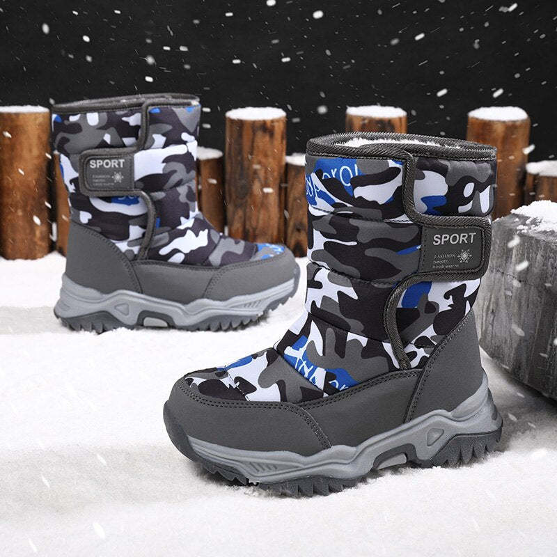 Bottes d'hiver en velours pour enfants avec doublure en coton étanche-Luckweek