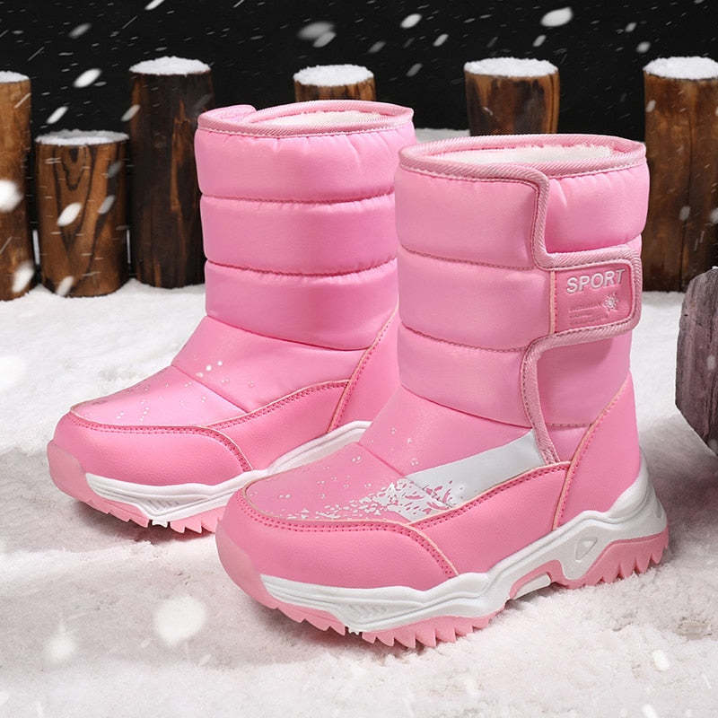 Bottes d'hiver à bout rond confortables et imperméables pour garçons et filles-Luckweek