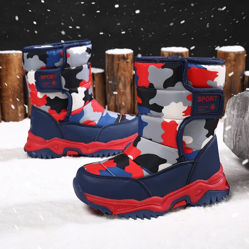 Bottes d'hiver en velours pour enfants avec doublure en coton étanche-Luckweek