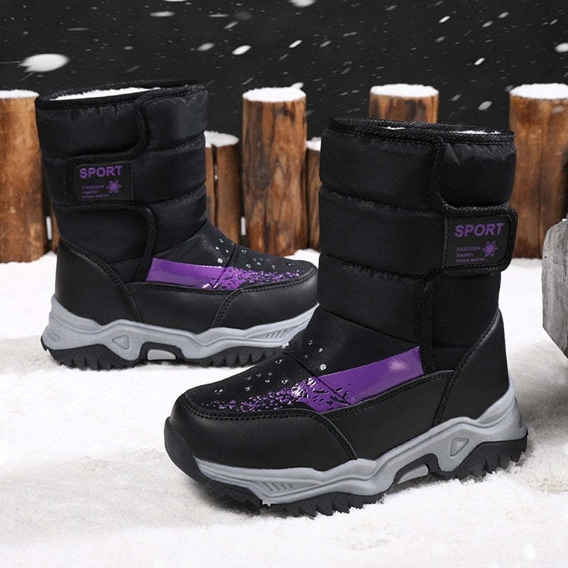 Bottes d'hiver à bout rond confortables et imperméables pour garçons et filles-Luckweek