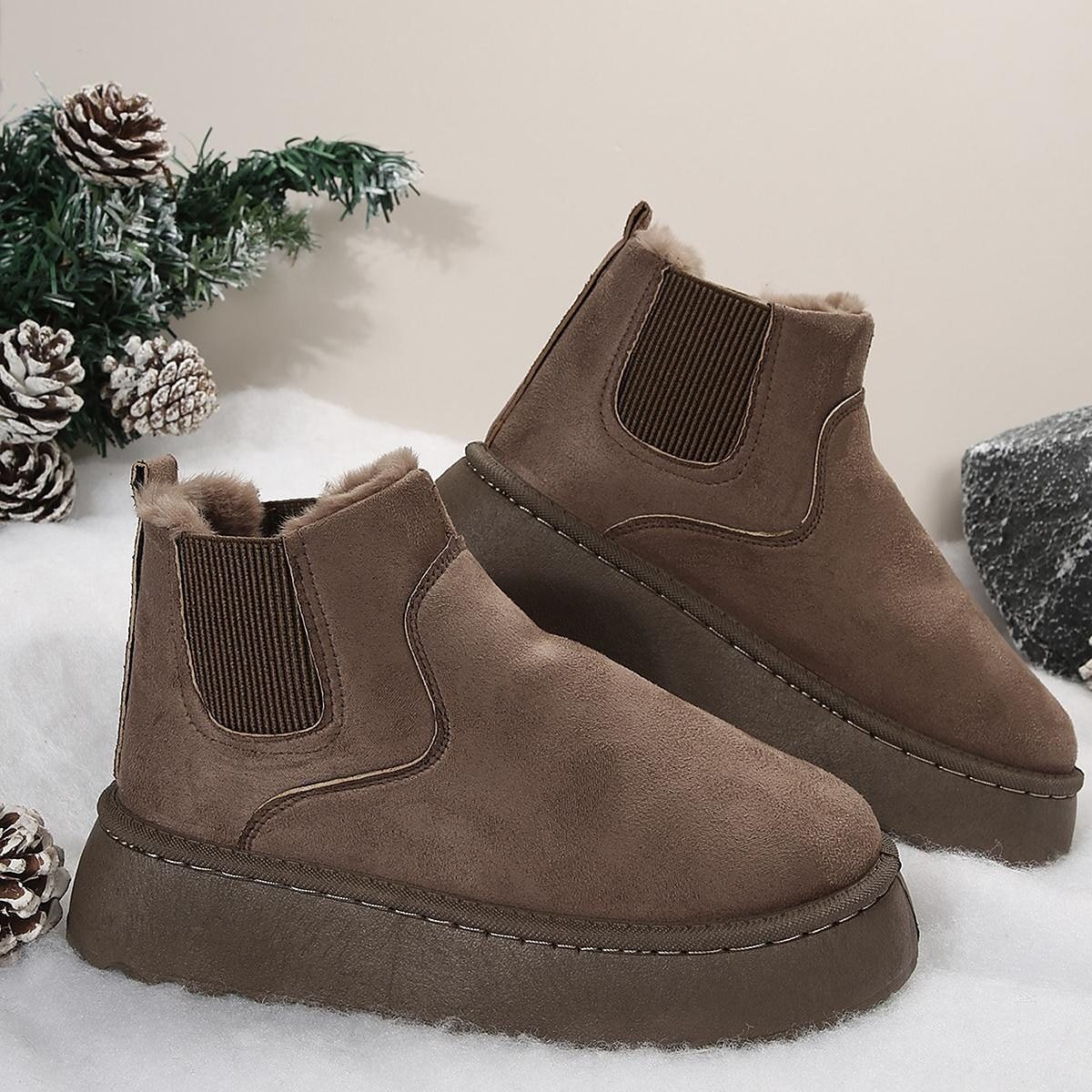 Femme Bottes Bottines Chelsea Bottes de neige Grandes Tailles Extérieur du quotidien Doublé en Polaire Elégant Décontractées Confort-Luckweek