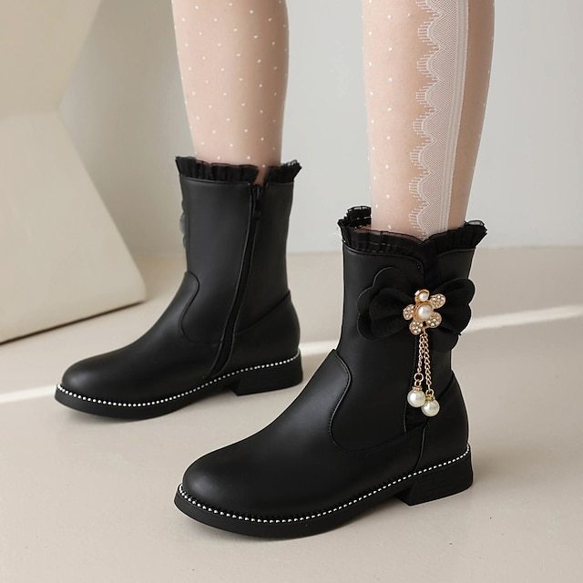 Femme Bottes Lolita Grandes Tailles Bottes de mariage du quotidien Bottes mi-mollet Hiver Talon Plat Le style mignon Confort Preppy Polyuréthane-Luckweek