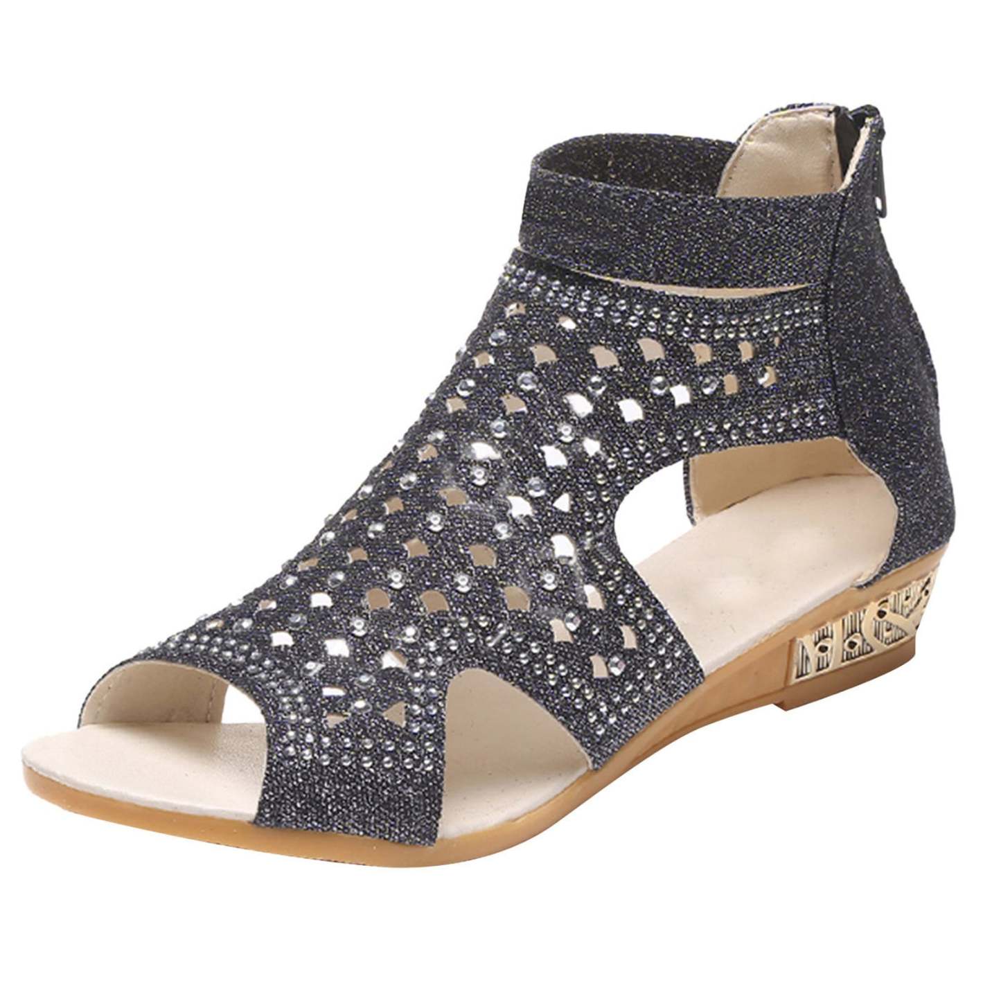 Sandales à Talons Bas avec Strass pour Femme - Zomax-Luckweek