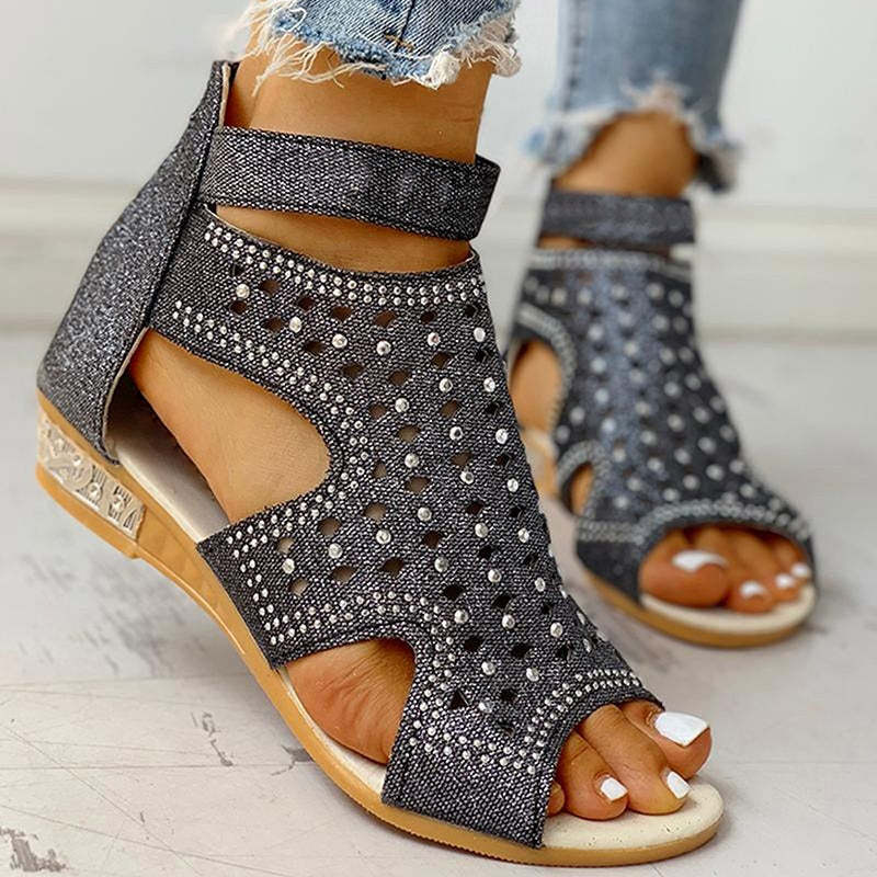 Sandales à Talons Bas avec Strass pour Femme - Zomax-Luckweek