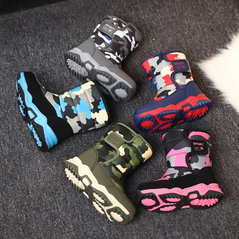 Bottes d'hiver en velours pour enfants avec doublure en coton étanche-Luckweek