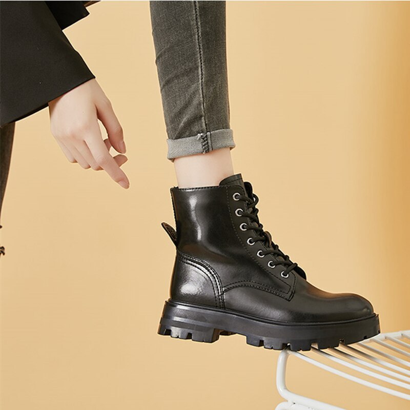 Bottes d'automne en cuir véritable pour femme-Luckweek