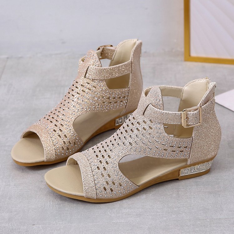 Sandales à Talons Bas avec Strass pour Femme - Zomax-Luckweek